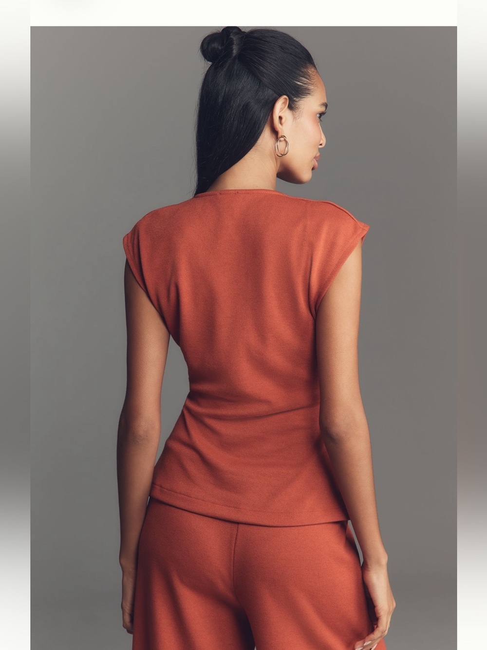 Maeve Coral-Red Wrap Tank with Gold Buckle - Picture 2 of 6